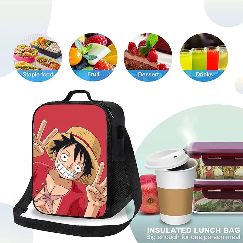 

One-piece Luffy Zoro thermal bag for men and women cartoon print portable hand-held cross-body lunch box bag Christmas gift