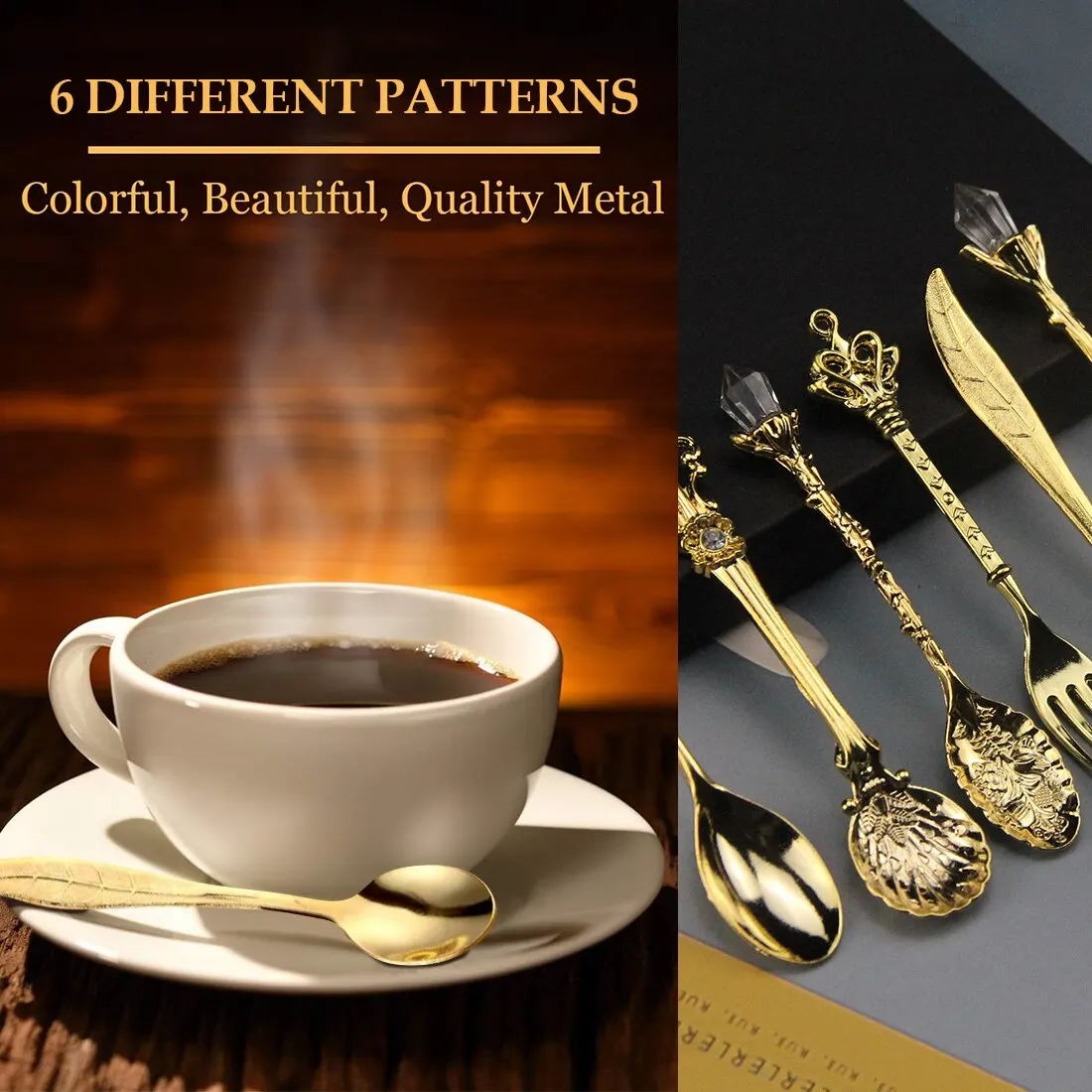 Vintage Carved Coffee Spoon Teaspoon Retro Zinc Alloy Dessert Coffee Tableware Spoons Cutlery 6Pcs/Set tableware set