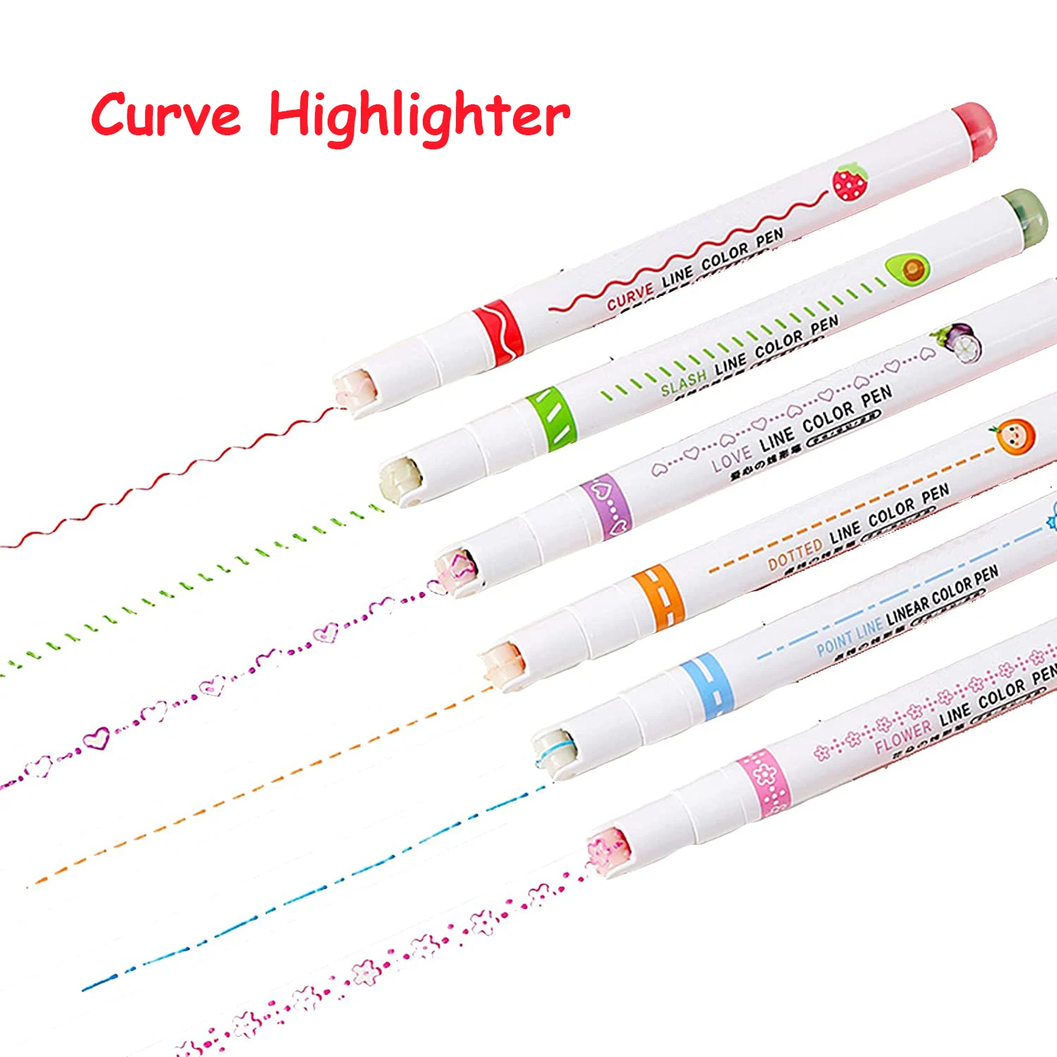 

6Pcs Curve Line Fine Tip Markers Colored Pens for Scrapbooks Journaling Writing Note Taking Calendar Office Supplies