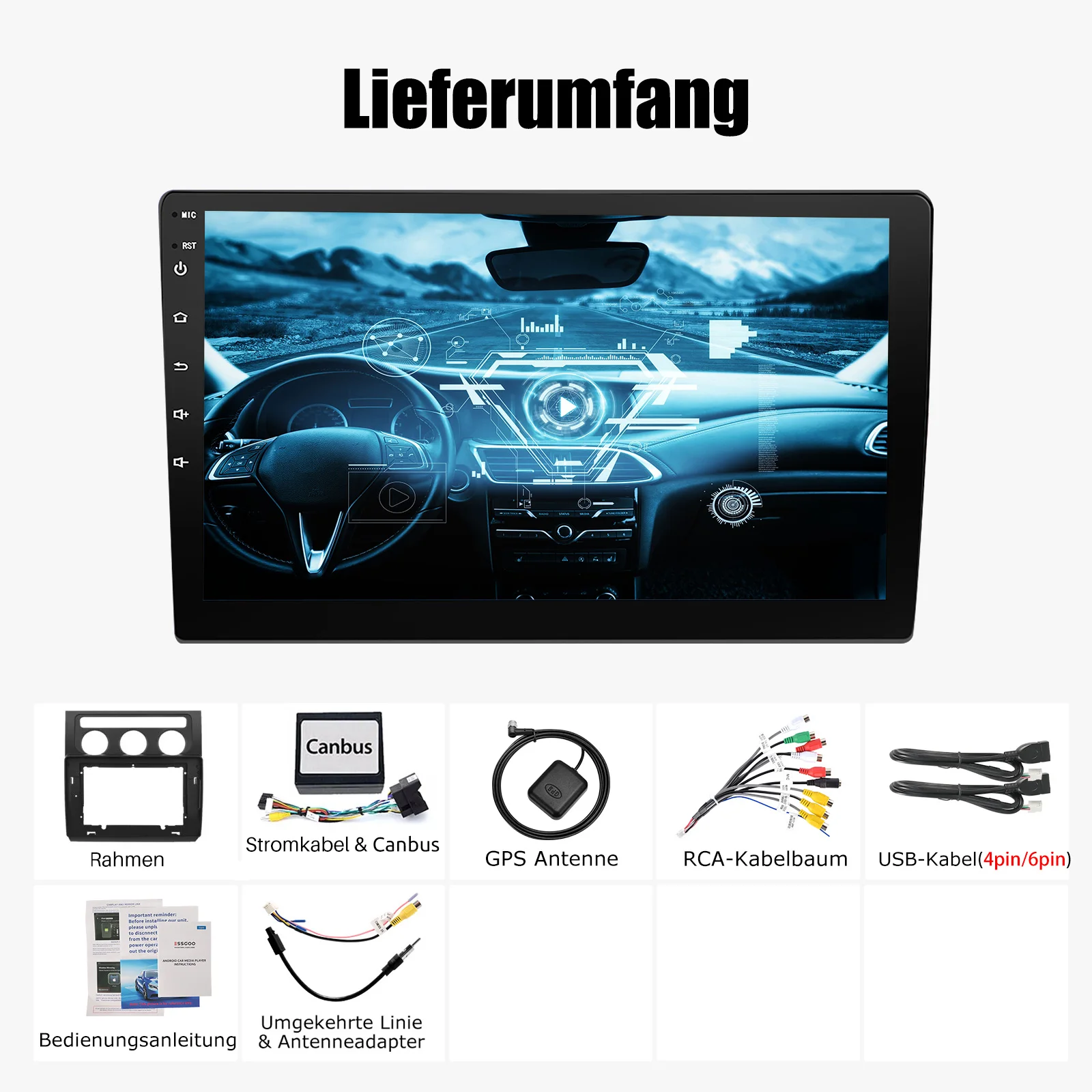 ESSGOO 10 Zoll für VW Touran 1T1 1T2 1T3 2003-10 Android 15 Wireless Carplay Autoradio GPS NAV WIFI SWC BT Mirror Link RDS FM – Detail 20