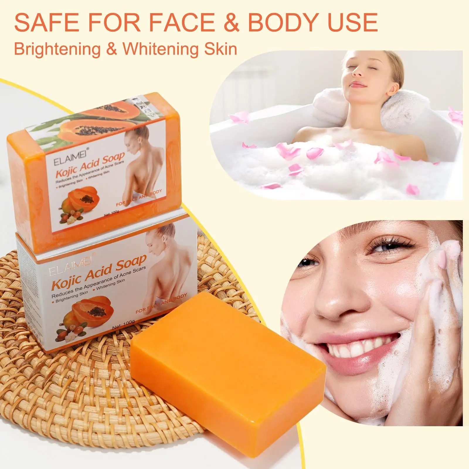 

Sdotter Papaya Extract Kojic Bath Soap Whitening Soap Dark Spot Remover Whitening Moisturizing Soap Lightening Skin Toner 100g