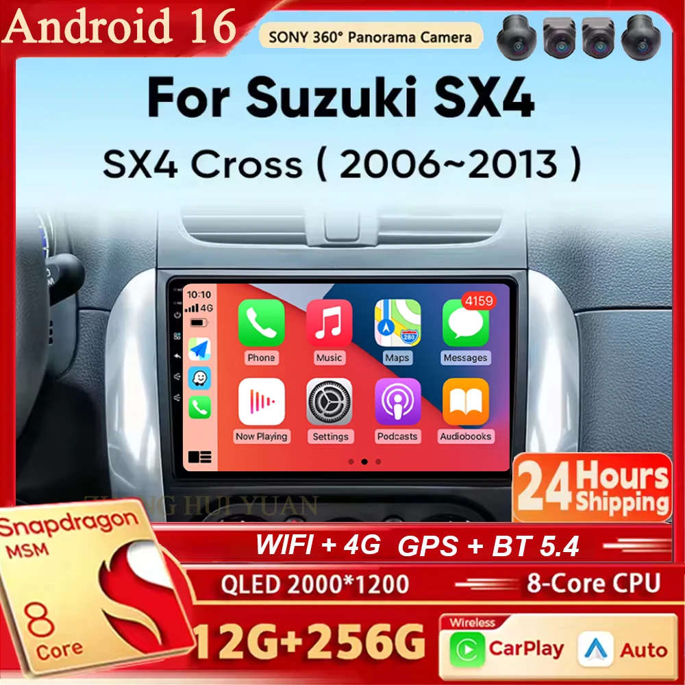 Autoradio Android 16 con CarPlay e Auto per Suzuki SX4 Cross 2006-2013 - immagine 2