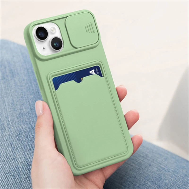 Slide Camera Protection Card Holder Wallet Phone Case For iPhone