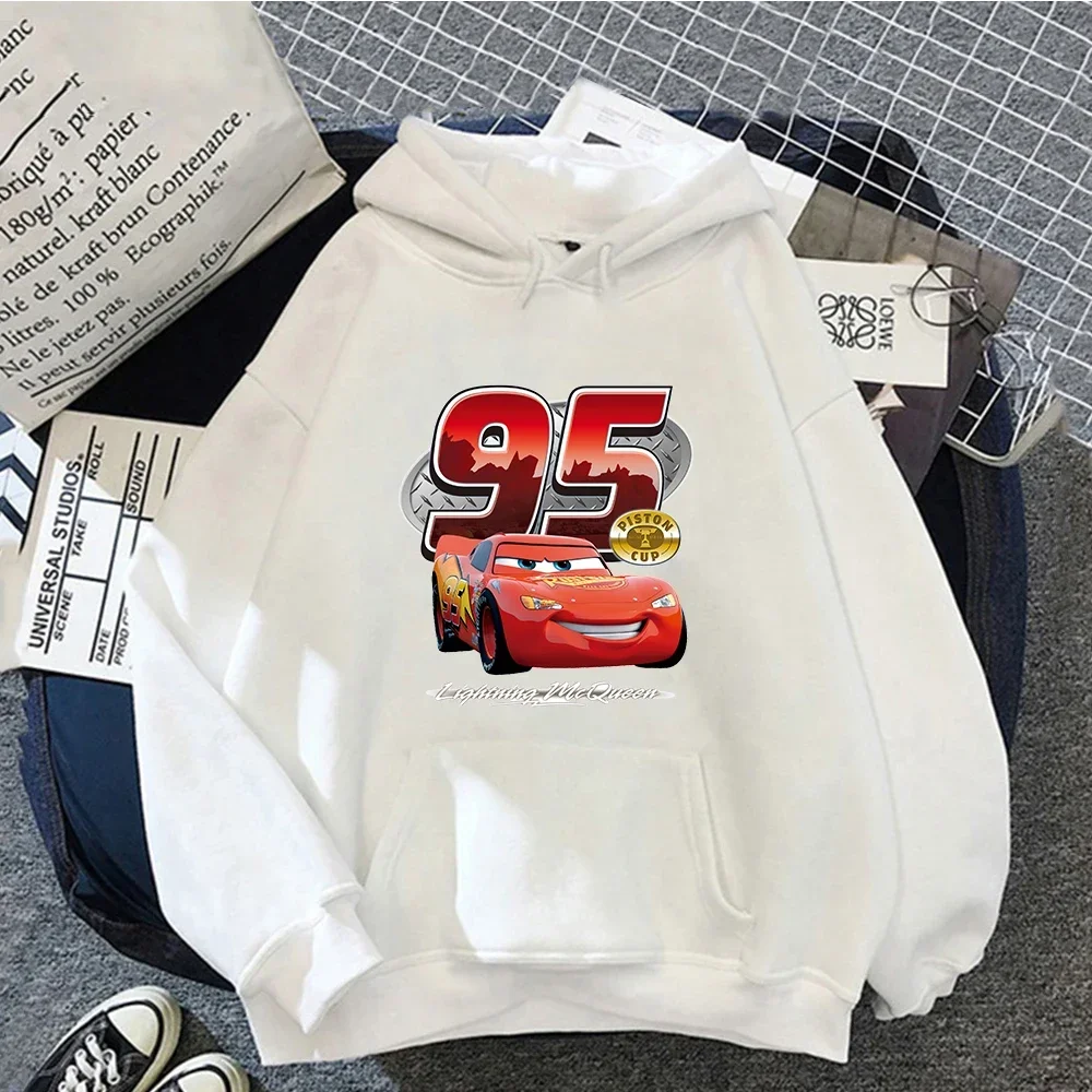 Car Lightning McQueen Hoodies for Men Women Vintage Fashion Kawaii Hooded Jumper Clothes Cartoon Sweatshirt Harajuku Aesthetic