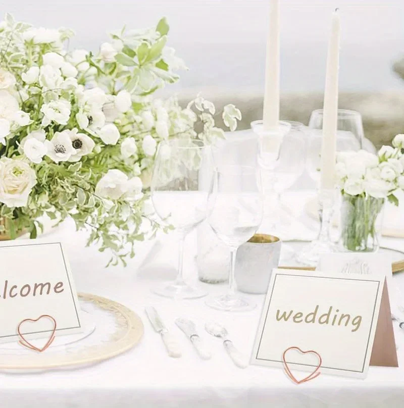 10pcs Double Heart Shape Metal Memo Holder Table Placecard Holder Photo Clip Card Stand Wedding Banquet Heart Message