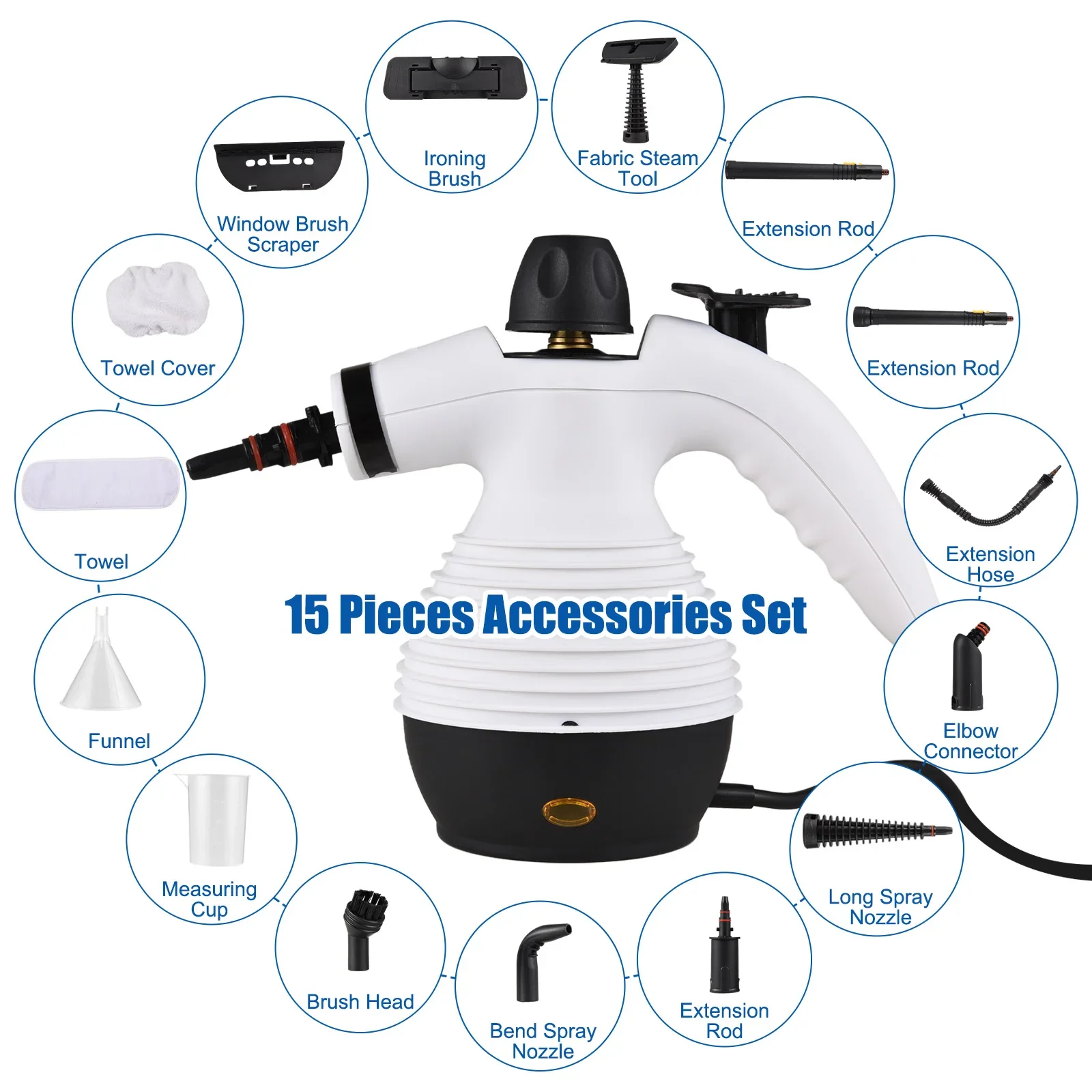 Portable Handheld Steam Cleaner 1000W 3 Bar High Temperature Pressurized Steam Cleaner with Safety Lock and 15 Accessories Kit 3