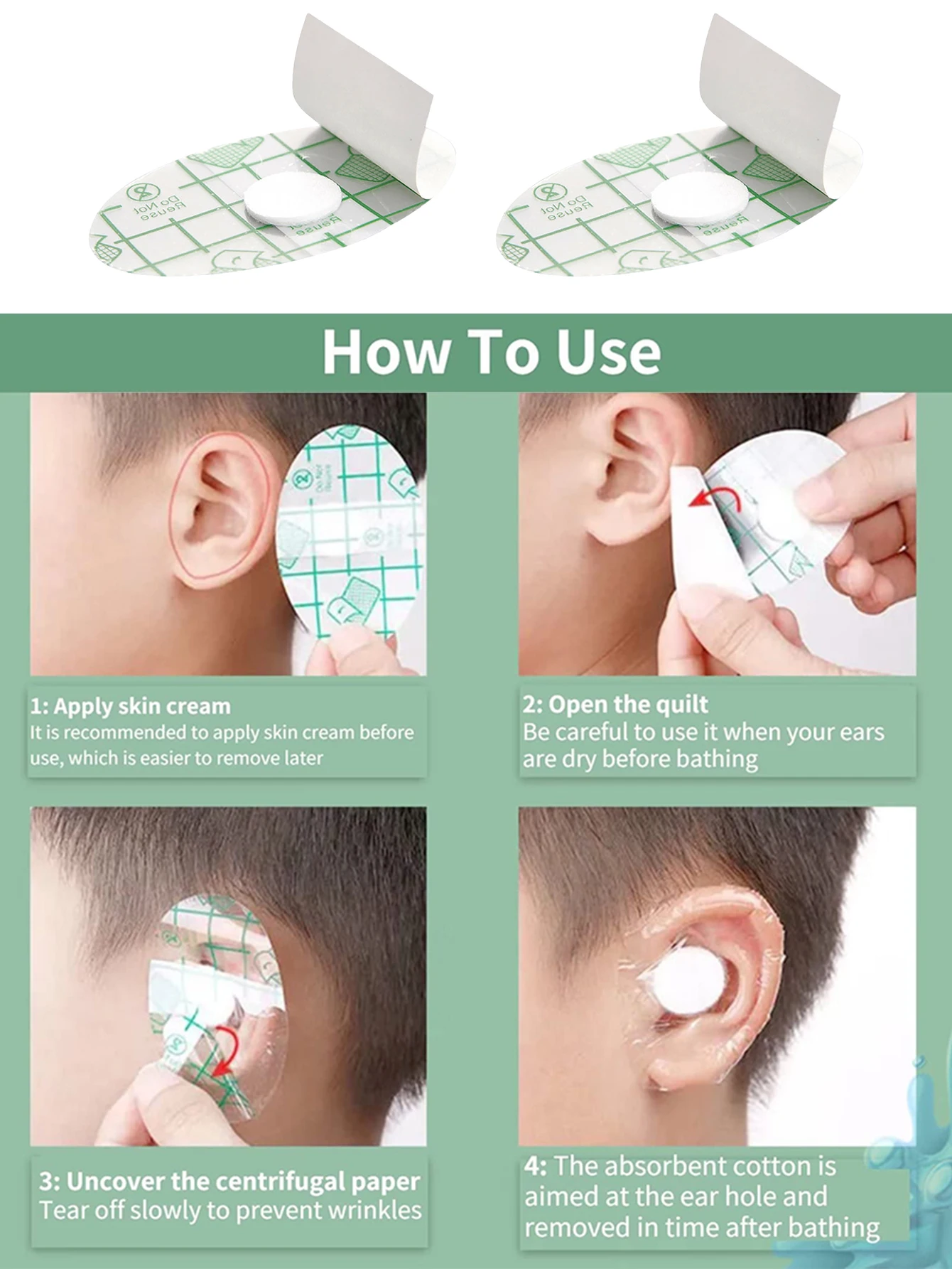 100/bag vodotěsný ucho náplast PU filmovat děťátko sprcha ucho ochrana vodotěsný zařízení