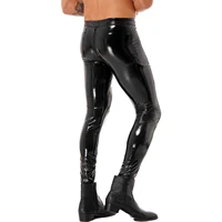 Male Motorcycle Tight Long Pants Two-way Zipper Crotch Sexy Trousers Fashion Patent Leather Skinny Pants Clubwear Leggings 3