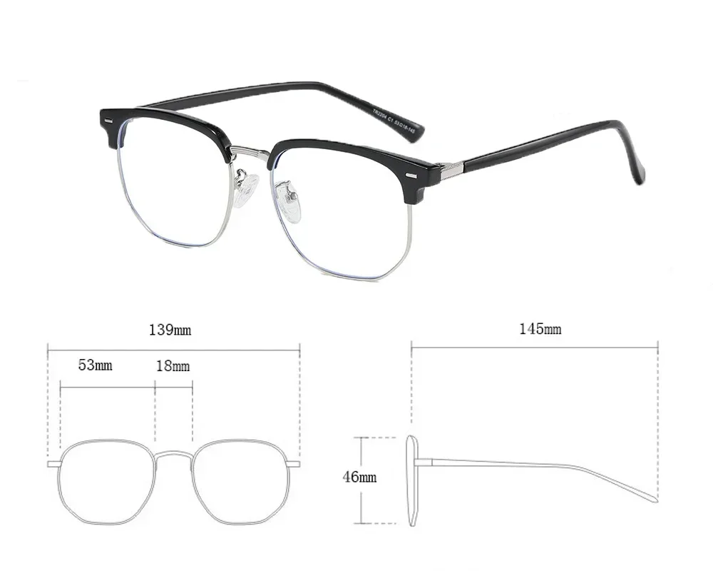 Metal Round Face Near Sight Glasses Male Anti-blue Light Myopia Eyeglasses Half Frame Optical Business Short Sight Eyewear 6