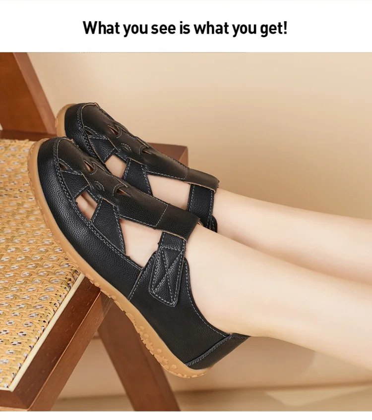 Neue geflochtene Riemchensandalen für Damen, atmungsaktive Loafer-Schuhe mit Aussparungen, lässige flache Lederschuhe für Damen – Detail 16