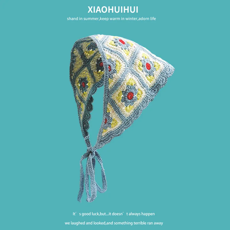 Neue Y2k Französisch Retro Gestrickte Handgemachte Dreieckige Schal Sommer Multi-farbe Reise Süße und Niedliche Häkeln Literarischen Kopftuch hut – Detail 9