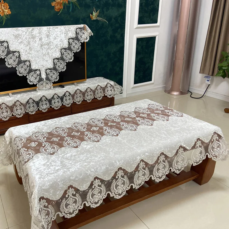 Thickened Chenille High-grade Embroidery Tablecloth Wedding Party Home Decor Lace Table Cloth Furniture Dust Cover mantel mesa