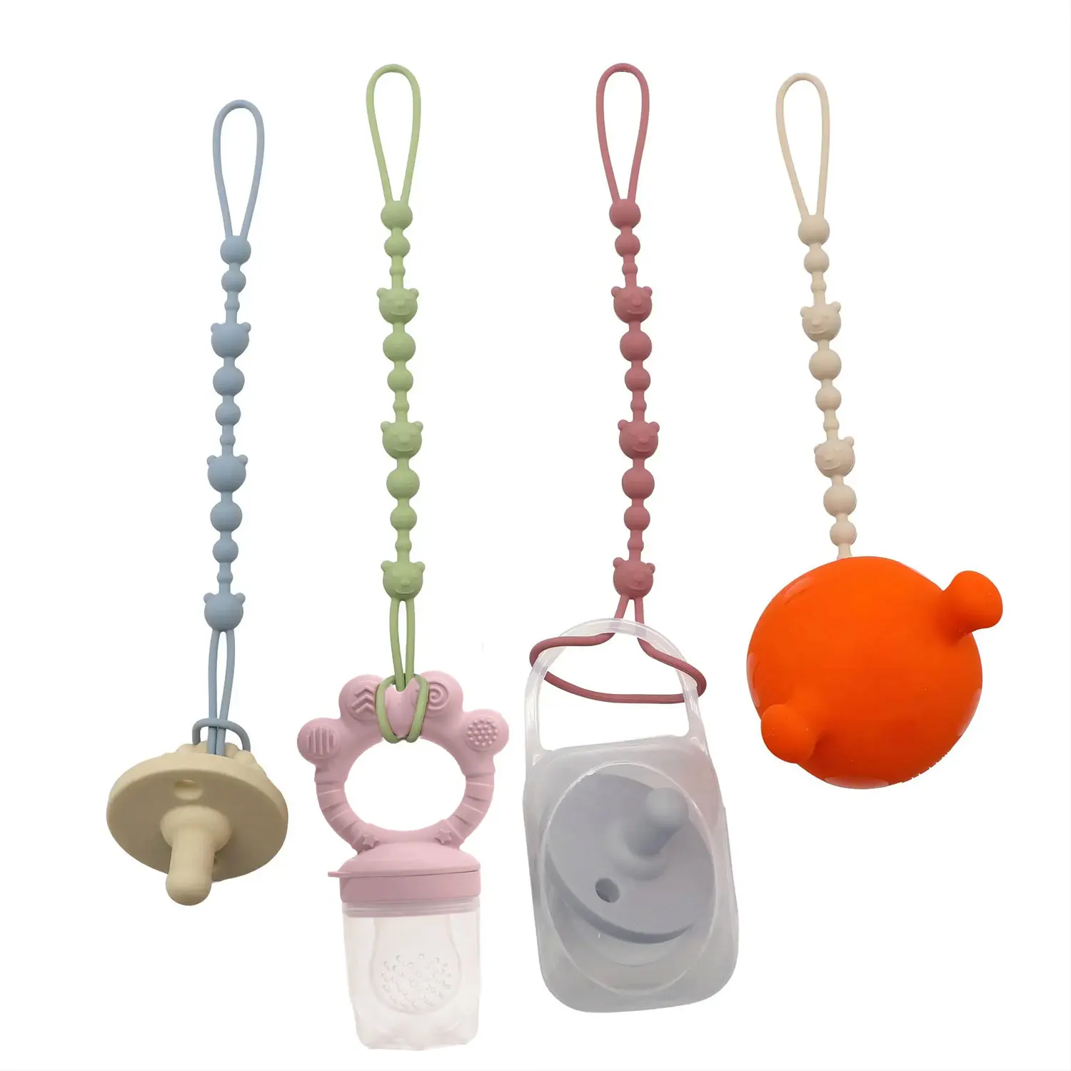 Baby Pacifier Anti-Chain Stroller Teeth Anti-Loss Bear Chain Silicone Pacifier Clip Toy Bite Glue Lappet