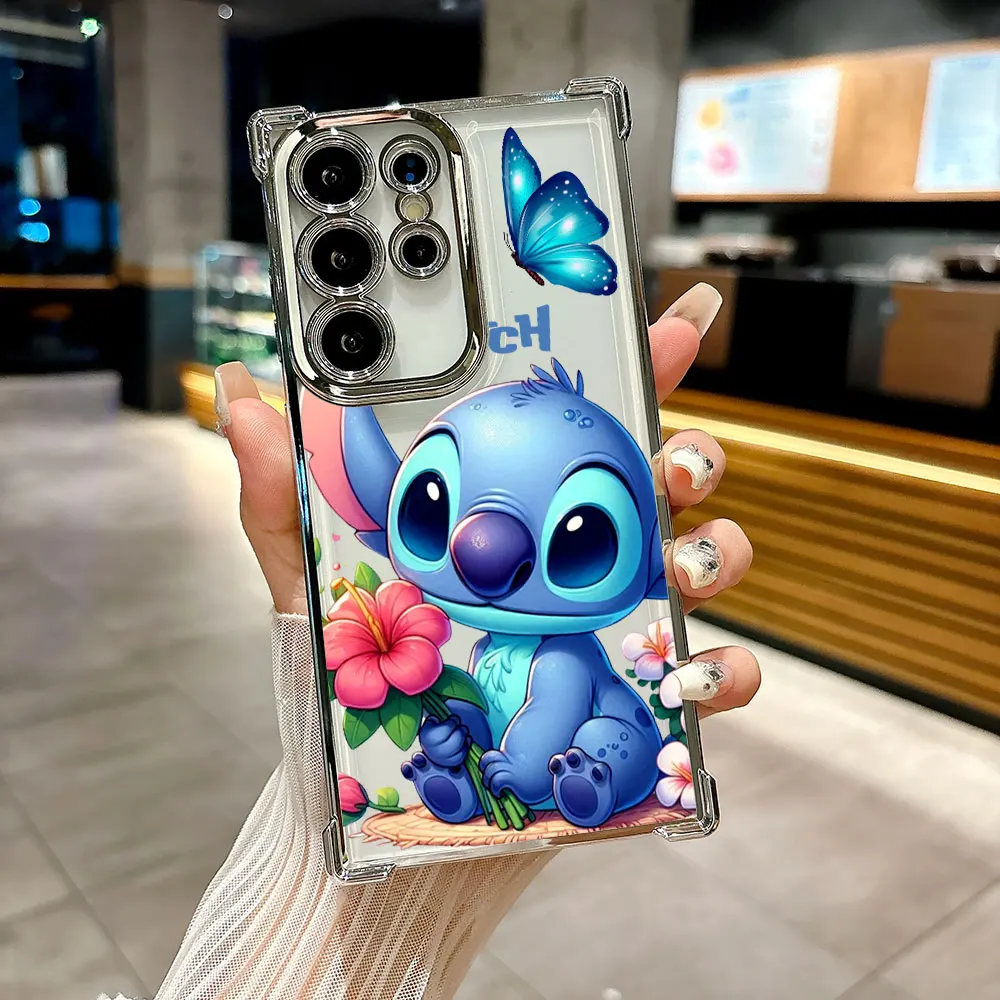 Cute Stitch With Flowers Case For Samsung Galaxy S26 S25 S26Ultra Edge S24 S23 S22 Plus S21 Ultra FE Shockproof Phone Back Cover 6