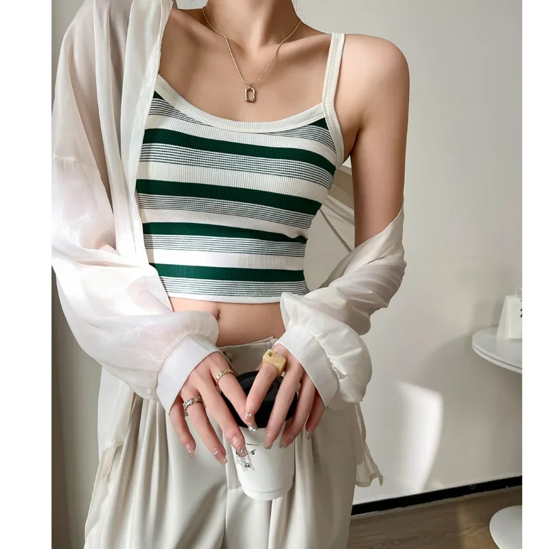 

Modal striped bottoming camisole with breast pads for women to wear with spring and summer sexy slim hot girl tops