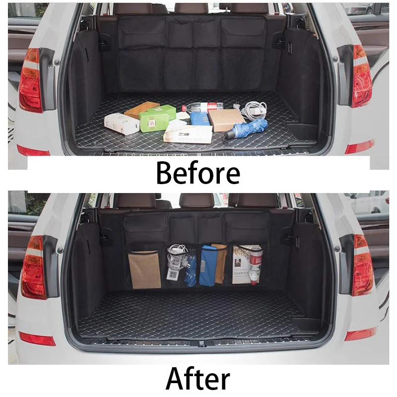 Car Trunk Organizer Adjustable Backseat Storage Bag Net High Capacity Multi-use Universal