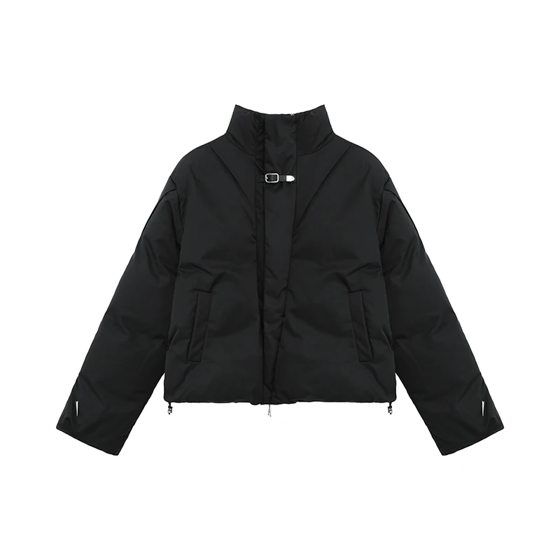 Fashion Stand-up Collar Cotton-Padded Coats Men's Belt Metal Buckle High-End Trendy Male Cotton-Padded Long Sleeve Coats