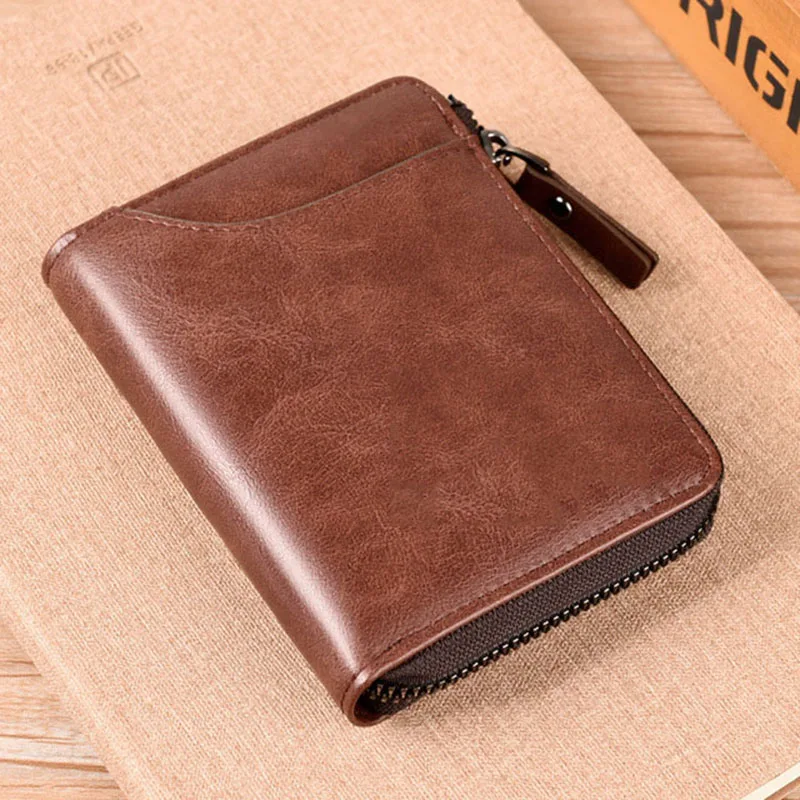 New RFID Blocking Zipper Wallet for Men High Quality PU Leather Card Holder  Bag Business Travel Wallets