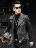 Spring Autumn Short Cool Black Leather Biker Jacket Men Zipper Long Sleeve Belt Plus Size European Fashion brand leather jackets 1