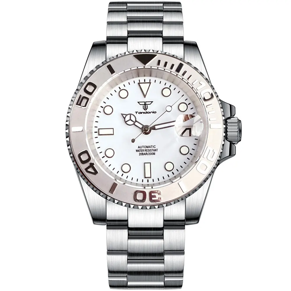 200M Waterproof 24 Jewels NH35A Selfwinding Automatic White Dial 20BAR Diving Watch Men Glide Lock Screw Crown