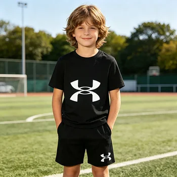 Unisex 2Pcs Print Short Sleeve T-Shirt Sports Outfits 1