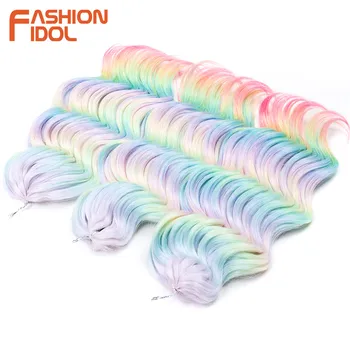 FASHION IDOL 16 Inch 3PCS Deep Wavy Twist Crochet Hair Synthetic Curly Hair Crochet Braids Ombre Rainbow Braiding Hair Extension 1
