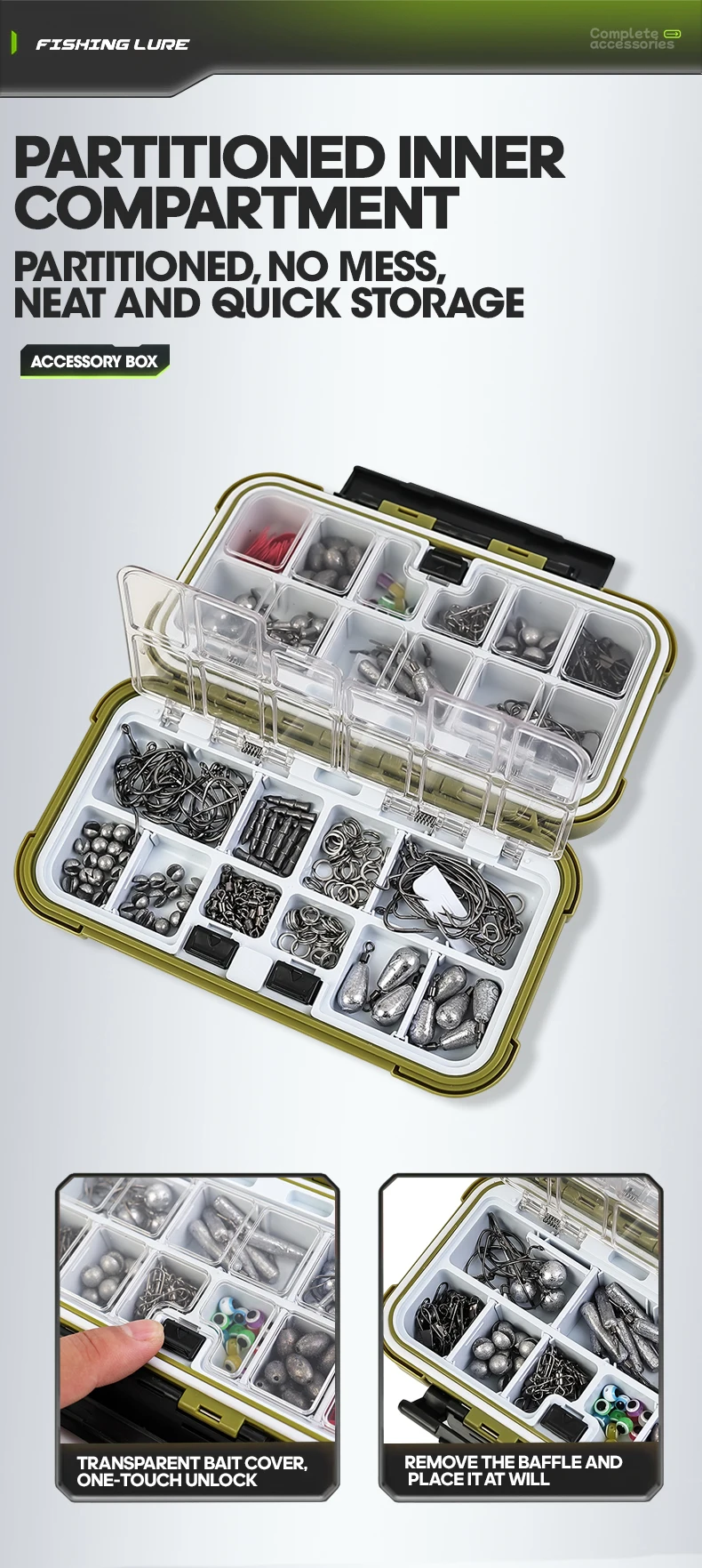 TAIYU 329/537-teiliges Angelzubehör-Set mit Tackle-Box-Haken, Sinker, Wirbel für Salzwasser-Angeln im Freien, komplettes Köder-Set – Detail 14