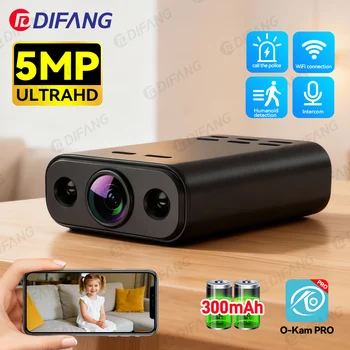 Indoor 5MP Security Mini Camera Night Vision 4H Battery Life Motion Detection Alerts SD/Cloud Storage Phone App Control Baby Cam 1