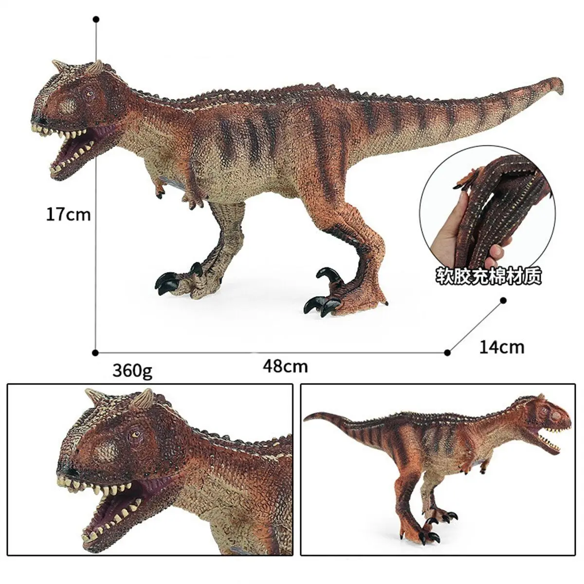 

Модель динозавра Carnotaurus из мягкого ПВХ, модель животного, большой размер, коллектор, Реалистичная декоративная фигурка для сцены, подарок для детей, игрушка