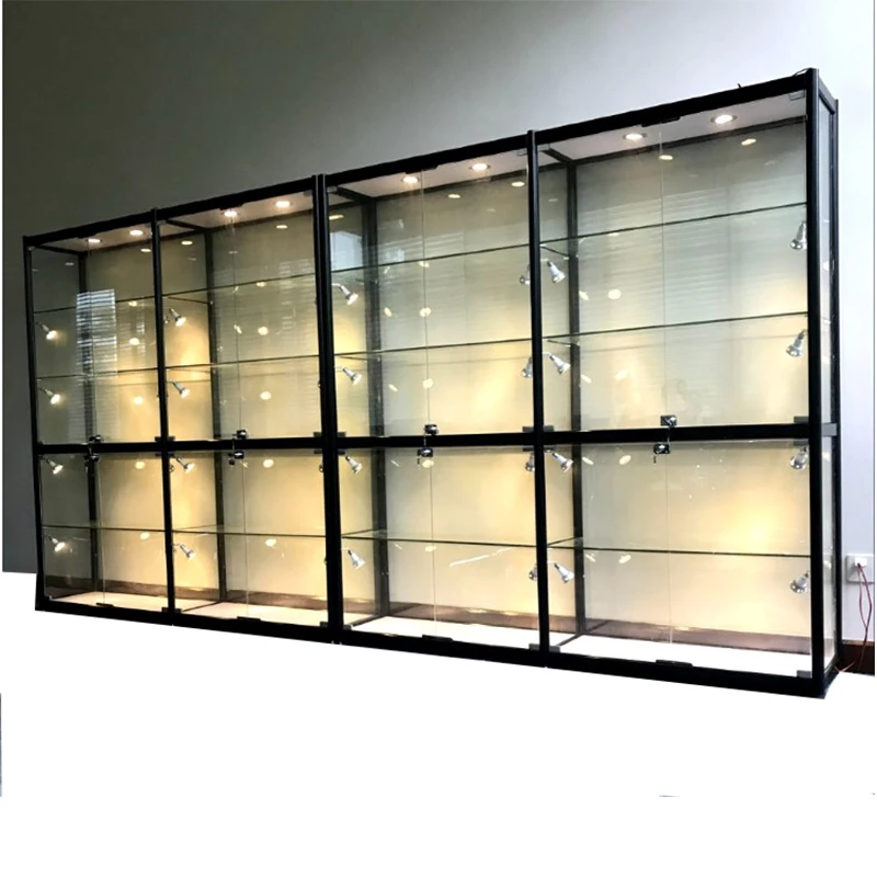 

custom.Cheap price retail store nail polish glass display cabinet black aluminum frame with locks and lights