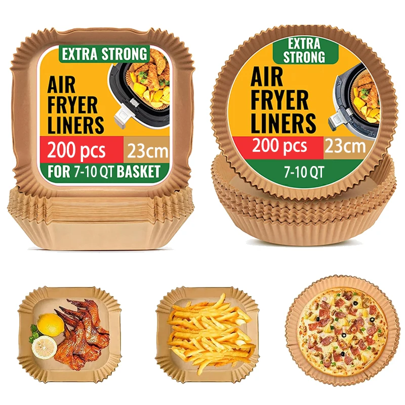 100 stuks bakpapier voor heteluchtfriteuse, vierkant, 16 x 16 cm, 3-6 liter, extra stabiel door gestructureerd oppervlak, anti-aanbak, wegwerpschalen voor airfryer, voor: Ninja, Consori, Philips