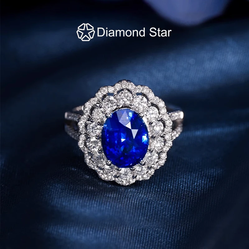 

Diamond star royal blue Lab grown sapphire ring for women Customized jewelry 925 silver 9K gold gemstone ring lab sapphire rings