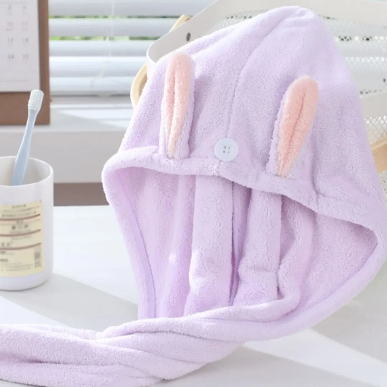 1pc Super Absorbent Microfiber Hair Towel for Women - Quick Dry Turban Cap with Button Closure for Curly, Long,