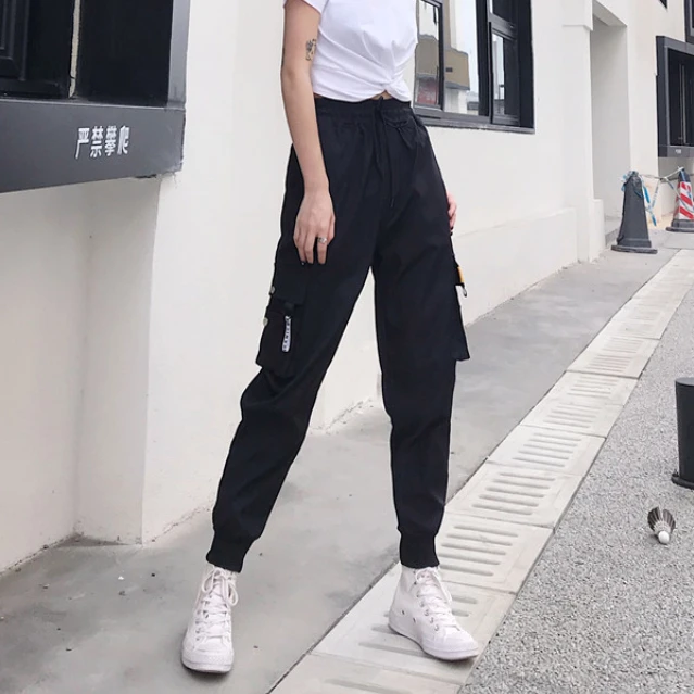 Harajuku Black Cargo Pants Women Wide Leg Hiphop Streetwear Women Pants Loose Female Baggy Oversize Korean Style Trousers