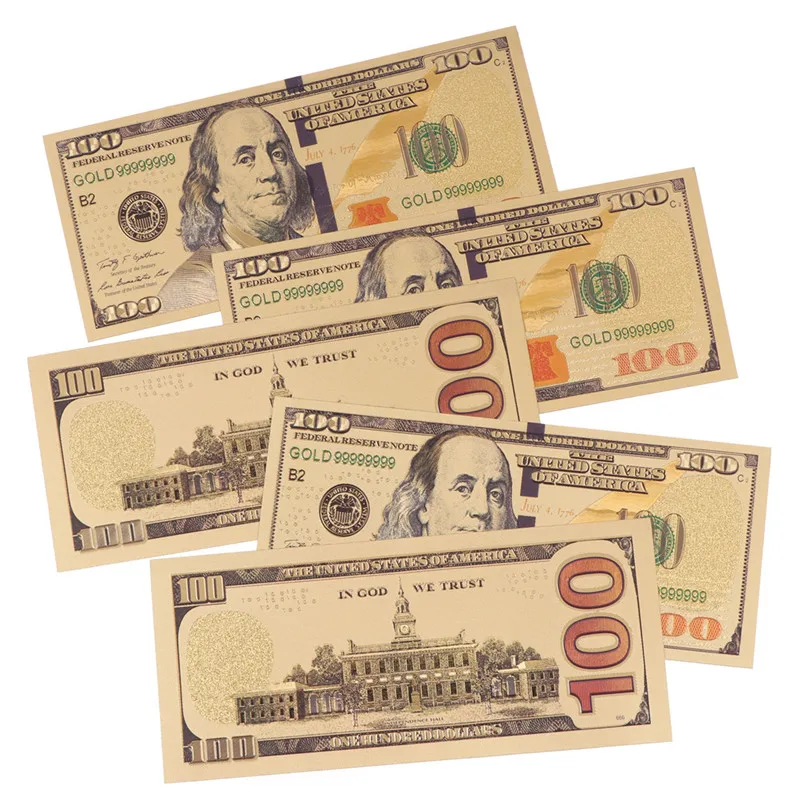 US$100 dollar 24k Gold Foil Golden USD Paper Money Banknotes Crafts 5pcs