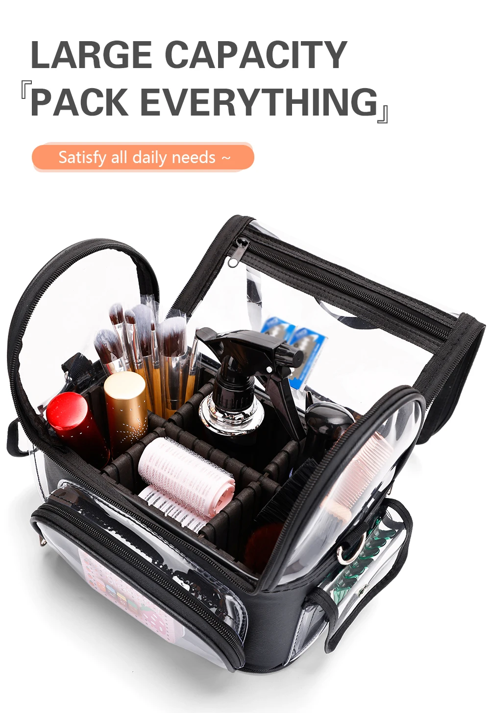 Description Picture 5 of itemProfessional with Adjustable Strap and Dividers Makeup Brush Case Makeup Artist Travel Clear Waterproof Cosmetic Organizer Bag