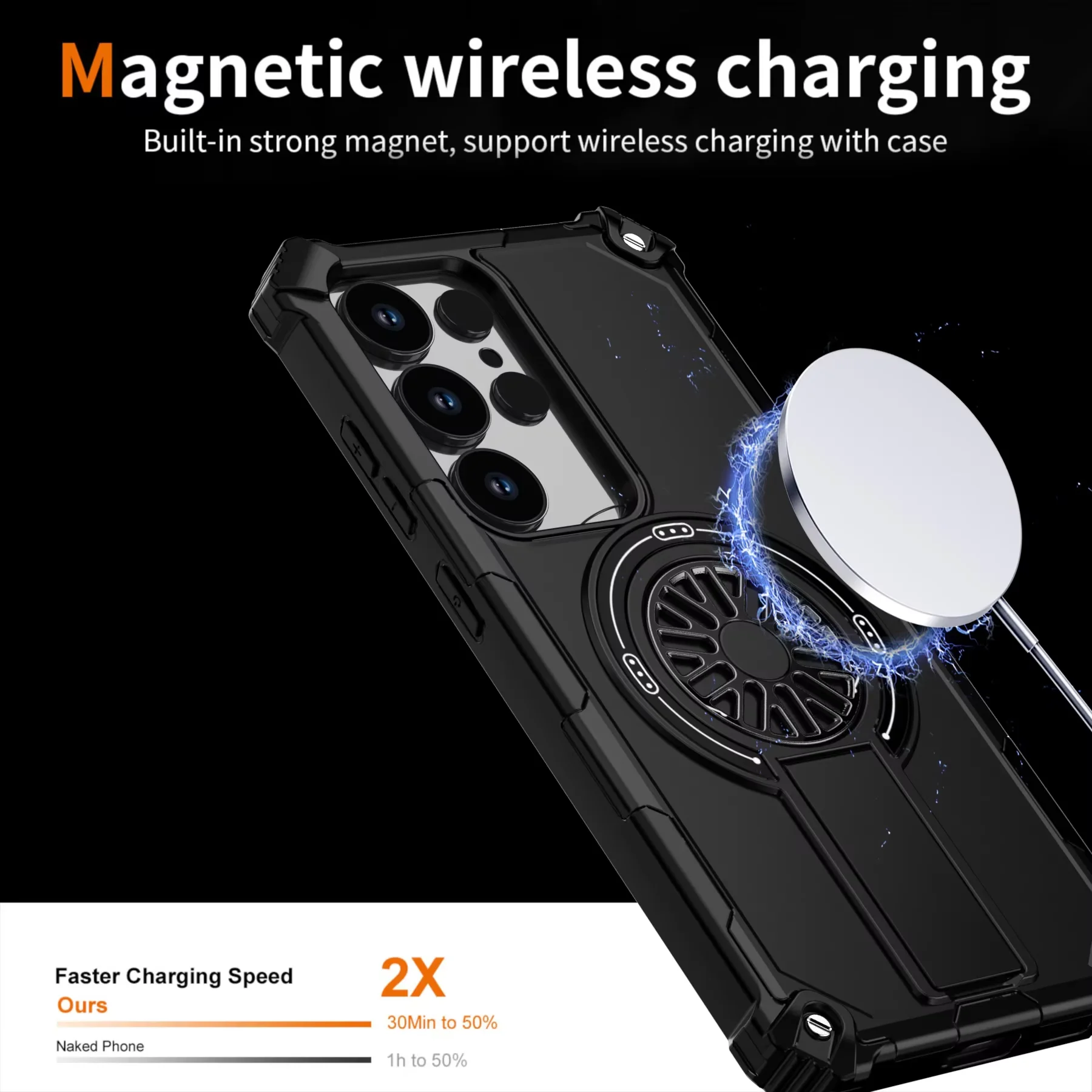 Military-Grade Magnetic Phone Case with Foldable Bracket and Armor Protection