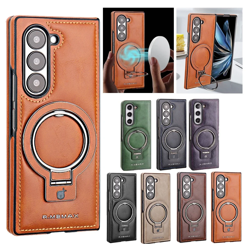 Vintage Leather Magnetic Phone Case with 360° Rotating Ring Stand