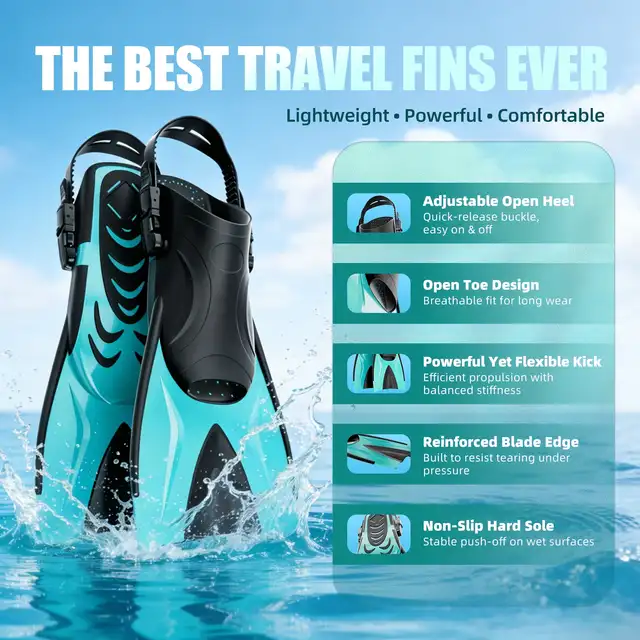 4-in-1 Adult Snorkel Set, Panoramic Anti-Fog Mask + Dry Top Snorkel + Adjustable Fins with Travel Bag for Diving Swimming
