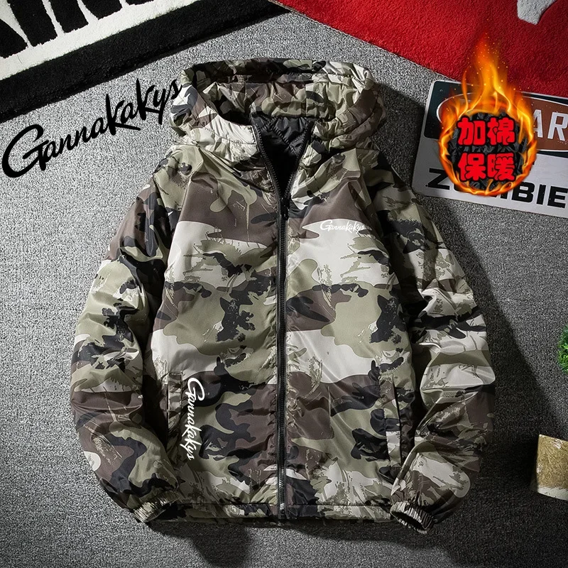Winter Fishing Jacket, Men's Outdoor Sports Waterproof and Warm Camouflage Jacket, Casual Windproof Hooded Jacket