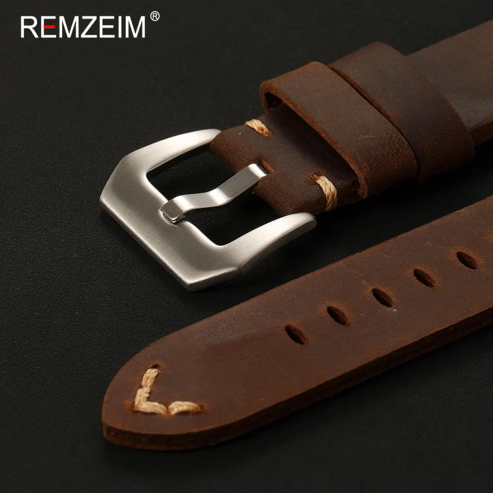 Men's Extra Thick Crazy Horse Leather Watch Strap - Sport Style Durable Replacement Wristband