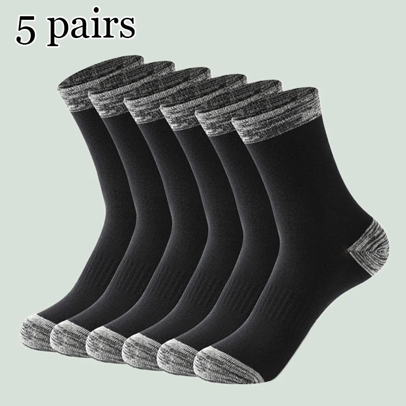 

New 5 Pairs/Lot Fashion Men Socks Autumn Winter Casual Running Black Sports Hiking Socks Male Long Socks Comfortable Size 38-44