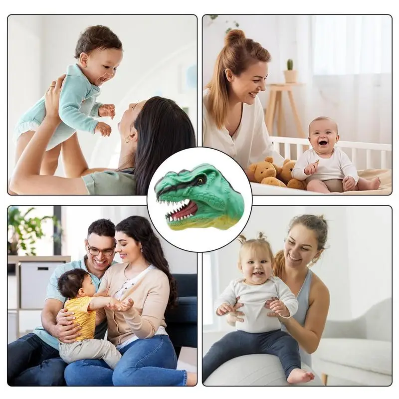 Dinosaur Hand Puppet Realistic Cartoon Animal Hand Toy Soft Rubber Animal Head Toy Swimming Pool Beach Bathing Toys