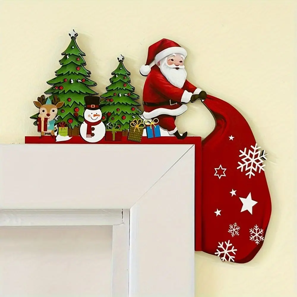 2pcs Table Corner Decoration Wooden Christmas Door Corner Frame Cartoon Modern Door Frame Pendant Santa Claus Door Sign Props