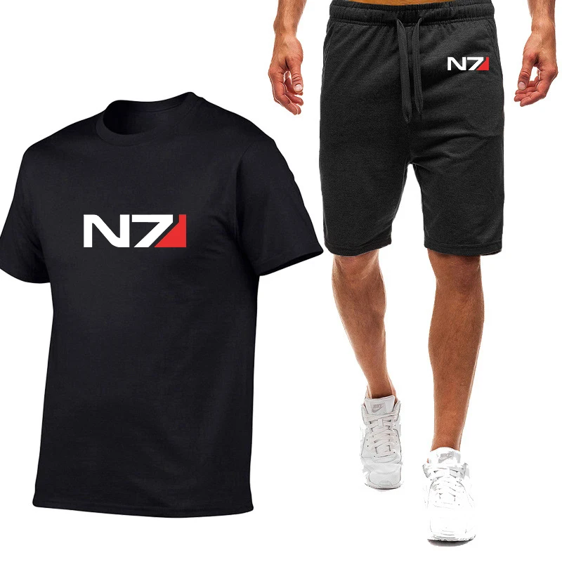 

N7 Mass Effect 2023 Men's New Summer Hot Sale Sportswear Tracksuit Cotton Short Sleeve T Shirts Tops And Shorts Two Pieces Suits