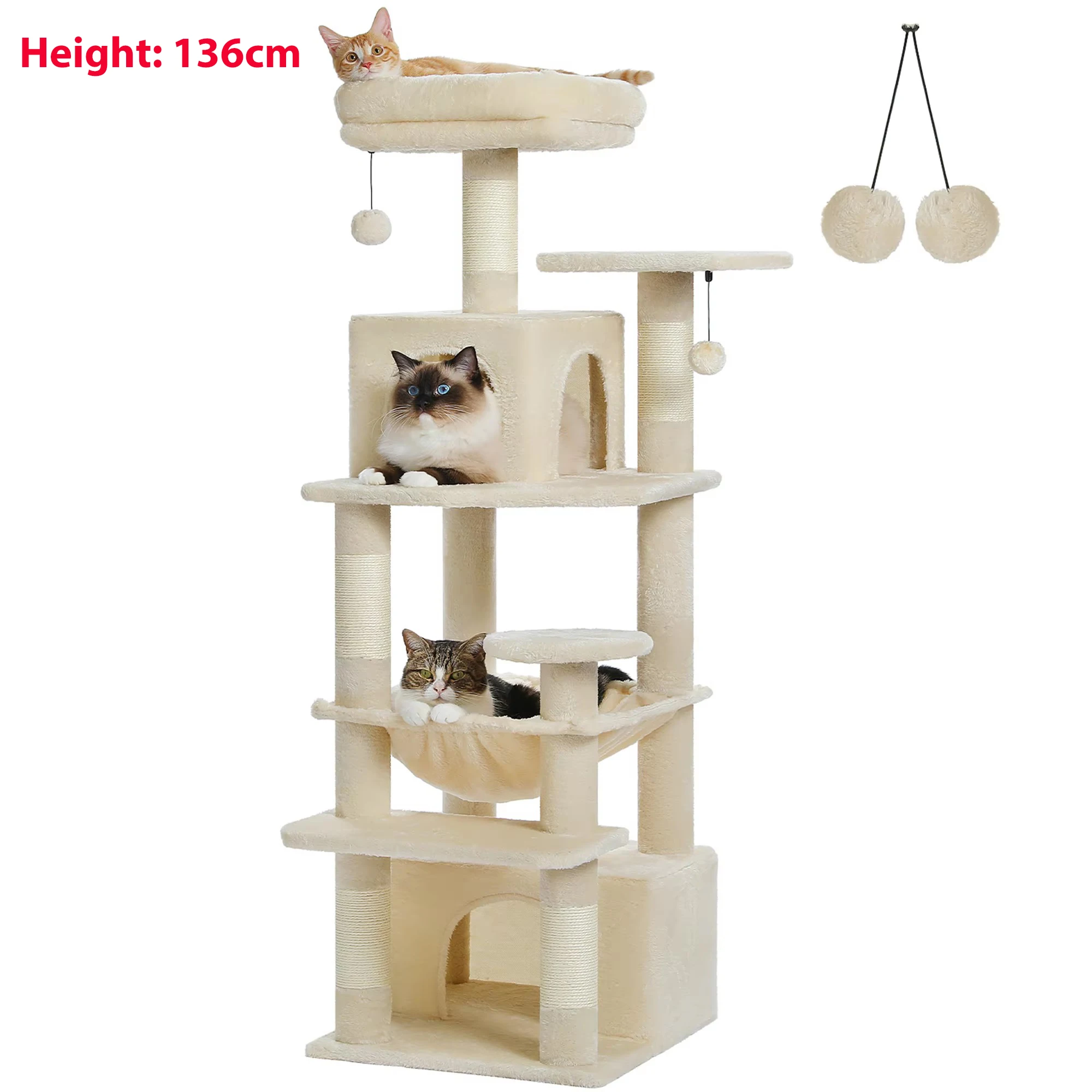 Albero per Gatti Multi-Livello Grande con Tiragraffi Rivestiti in Sisal, Cucce Accoglienti, Amaca Spaziosa, Torre Alta per Gatti da Interno