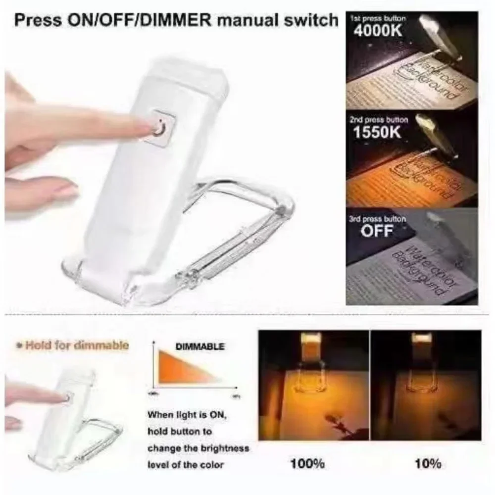 Adjustable Mini LED Bookmark Read Light USB Rechargeable Book Reading Light Brightness Eye Protection Clip Portable Book