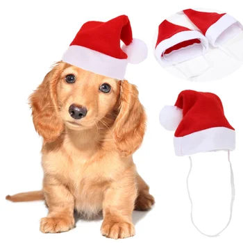 Animal Dog Christmas Cap Scarf Costume Small Pet Red Hat Xmas Headwear Pet Outfits Chinchilla Rabbit Hedgehog Home Decoration