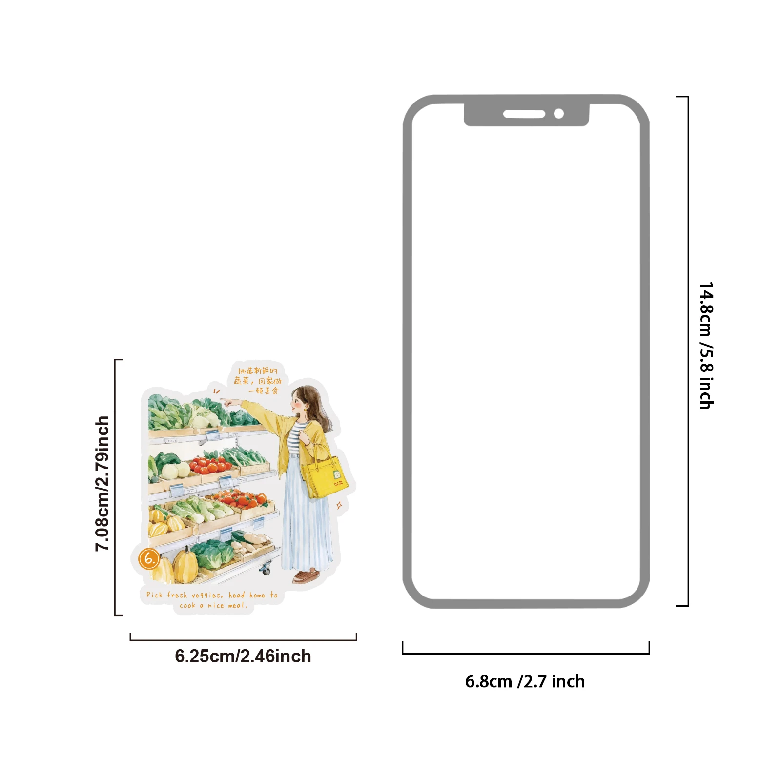 Etori Life 15Pcs 힐링 시리즈 데일리 쇼핑 스티커 신선하고 여성스러운 저널 장식 재료 노트북, 여행 가방, 스케이트보드, 자전거, 기타, 사진 앨범, 사무실 장식 액세서리, 방 장식, DIY 공예