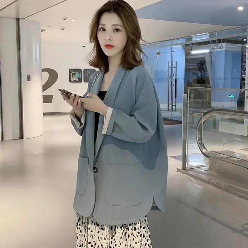 New Blazers Women's Black Suit Coat Loose Spring Autumn Jacket Long Sleeve Korean Fashion Office Women Tops Tweed Robe
